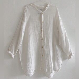 Flax White Linen Poet Button-Down Shirt